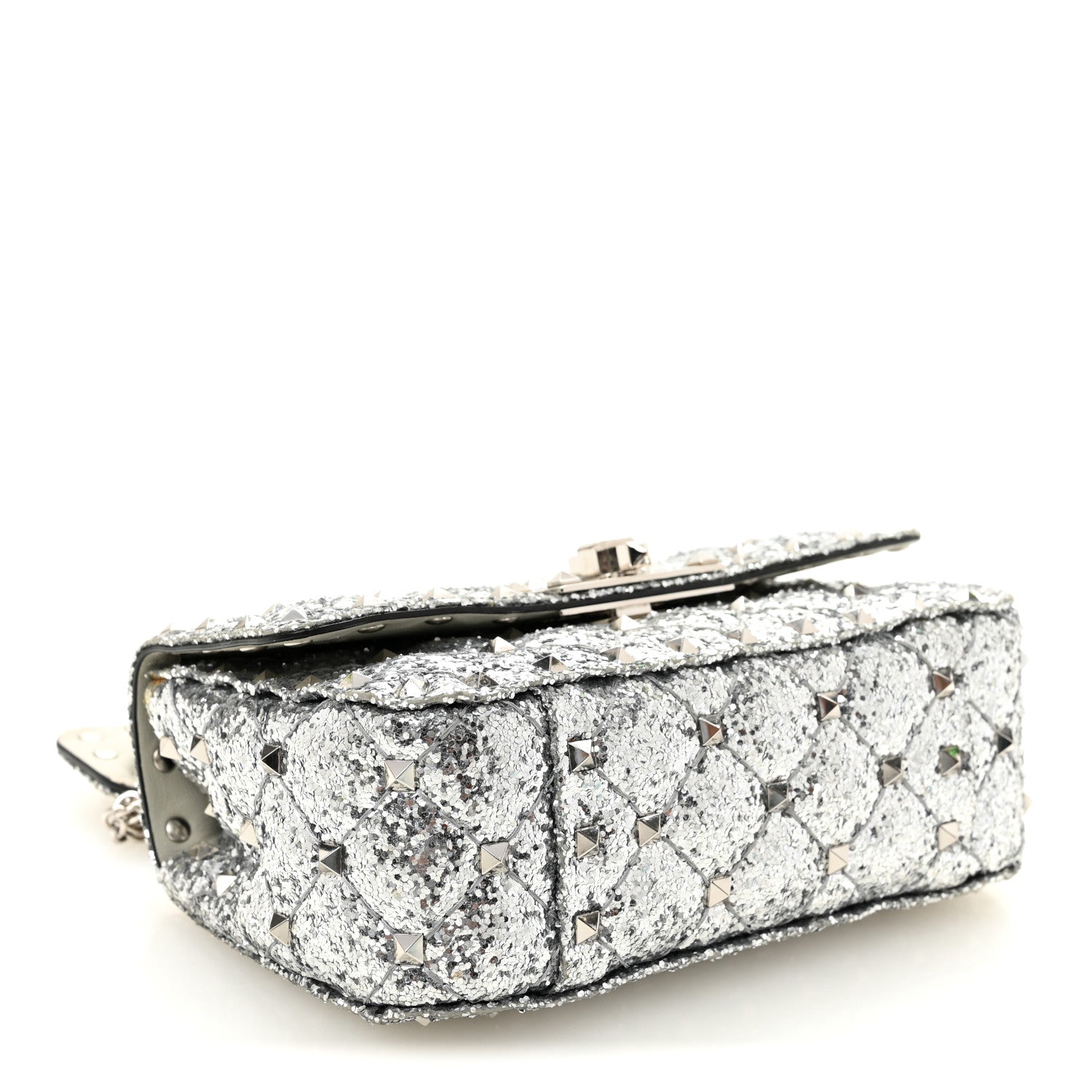 Valentino Garavani Glitter Mini Rockstud Spike Shoulder Bag Silver 4 of 12