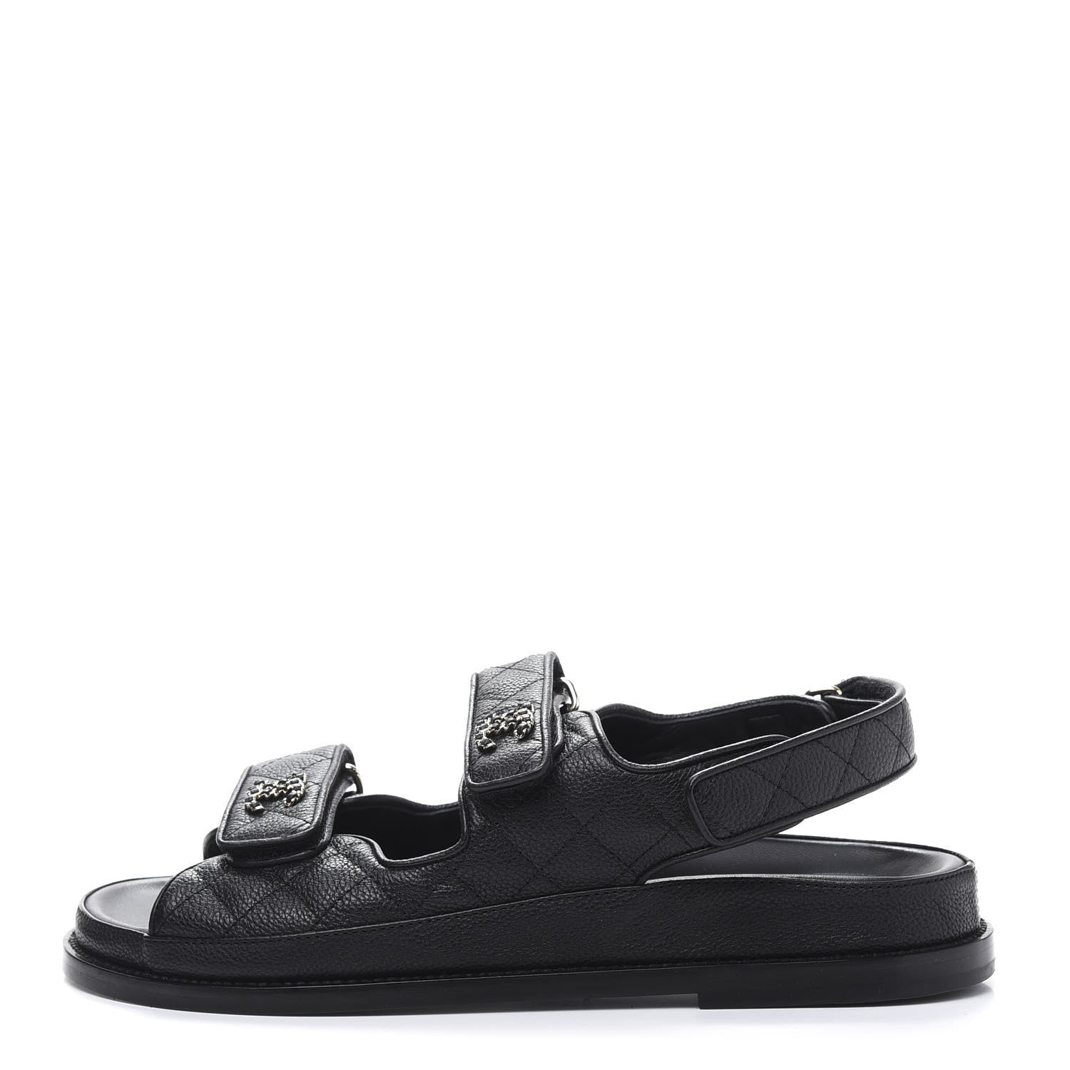 Chanel Grained Calfskin Velcro Dad Sandals 39 Black 1 of 9