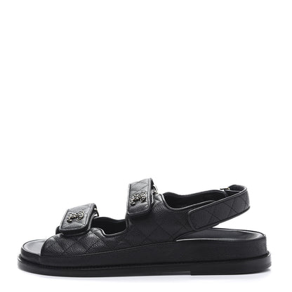 Chanel Grained Calfskin Velcro Dad Sandals 39 Black 1 of 9