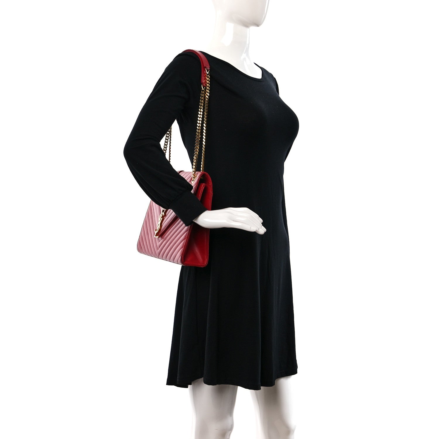 Saint Laurent Smooth Calfskin Matelasse Chevron Large Monogram Satchel Lipstick Red 2 of 20