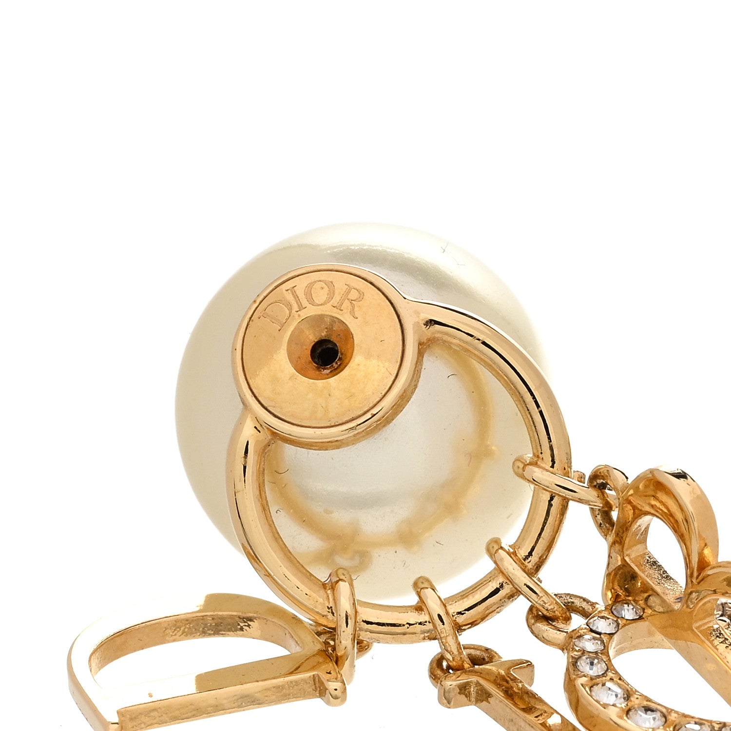 Christian Dior Pearl Crystal Tribal Logo Charms Earrings Gold 4 of 4