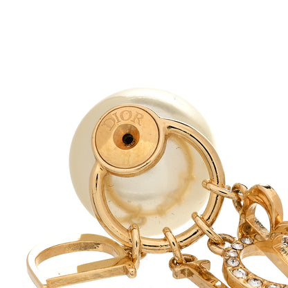 Christian Dior Pearl Crystal Tribal Logo Charms Earrings Gold 4 of 4