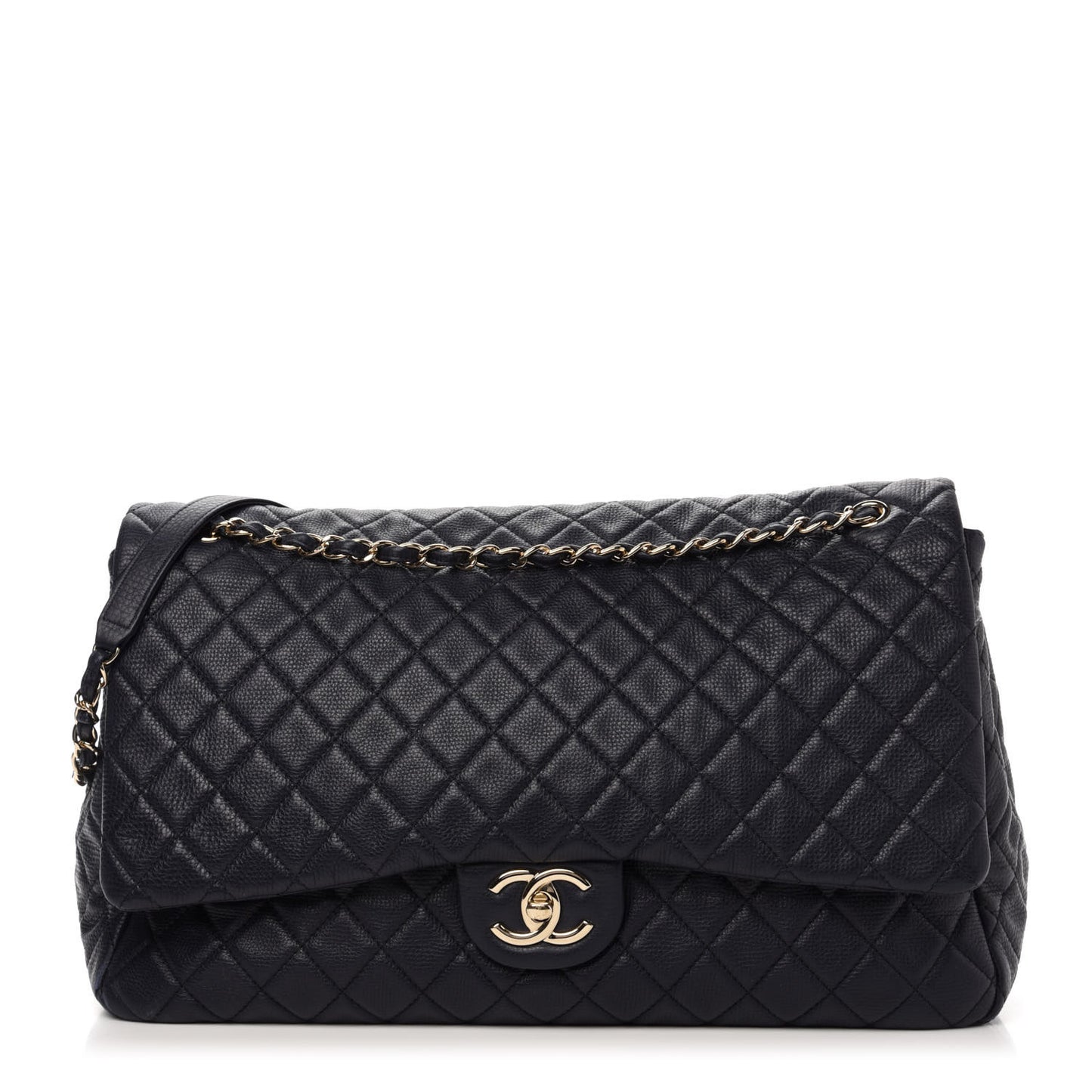 Calfskin Quilted XXL Travel Flap Bag Navy