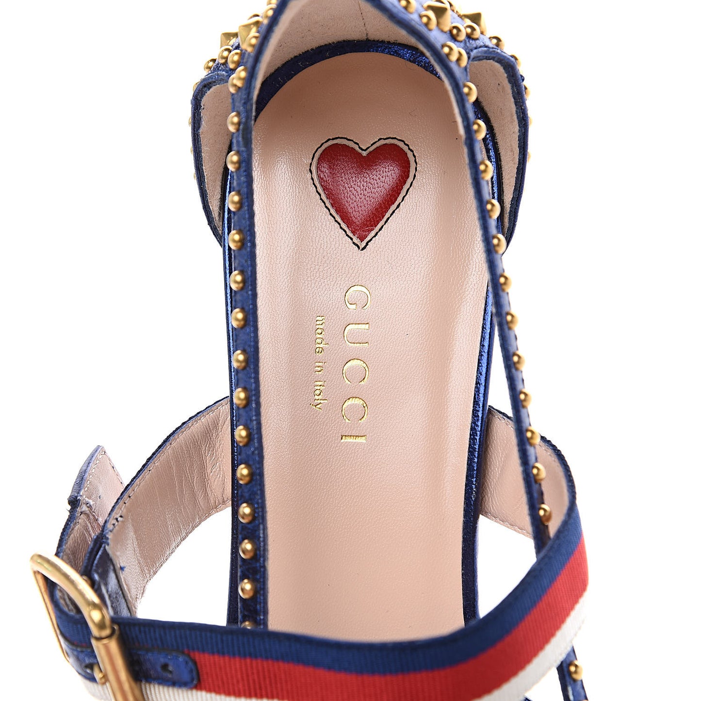 Metallic Nappa Silk Grosgrain Studded Sylvie Web Bamboo Low Heel Pumps 39 Sapphire