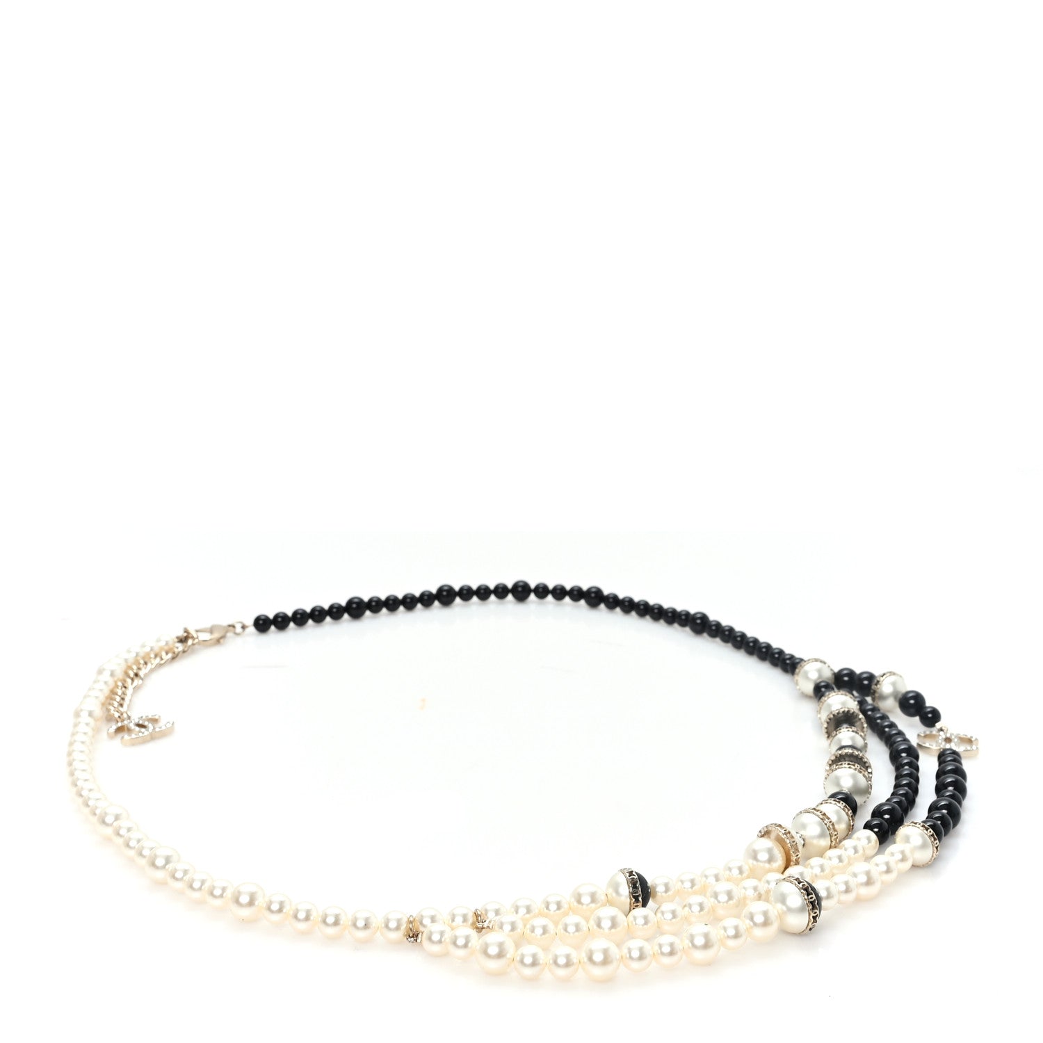 Chanel Pearl Crystal Bead Divine Higness Belt White Black 1 of 3
