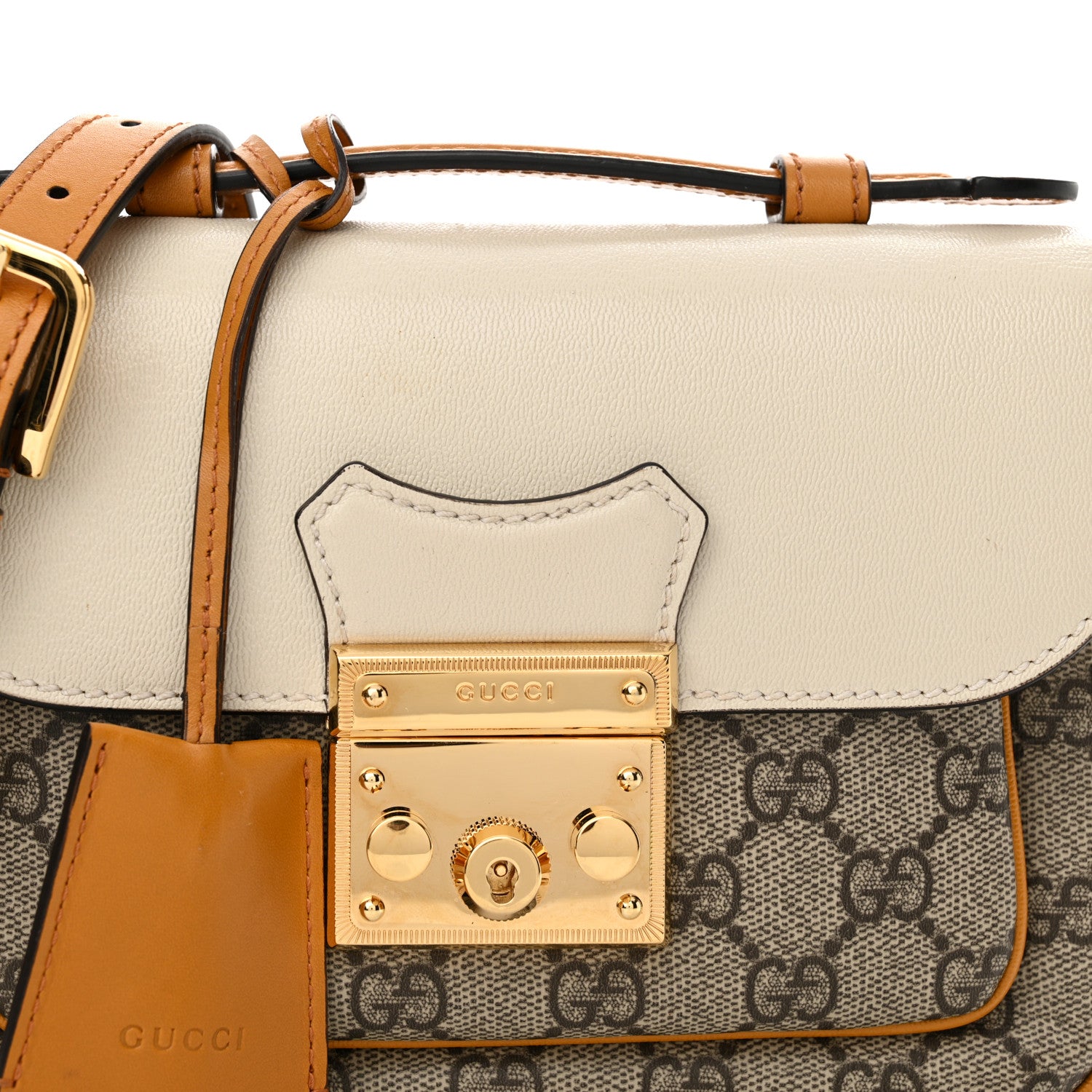Gucci GG Supreme Monogram Calfskin Mini Padlock Flap Pocket Shoulder Bag Beige Mystic White Sun Oil 8 of 12