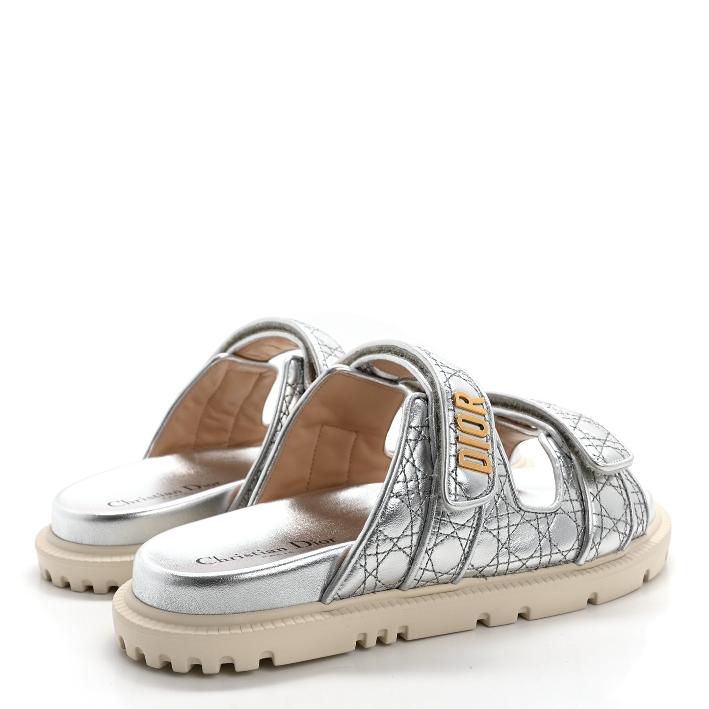 Laminated Sheepskin Cannage Dior Or Dioract Slide Sandals 40 Silver