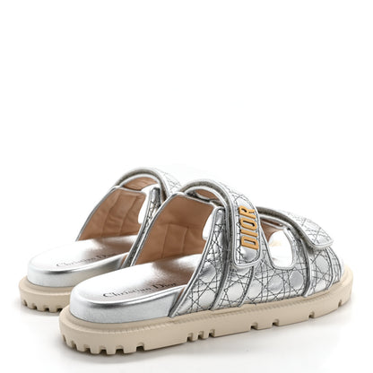 Christian Dior Laminated Sheepskin Cannage Dior Or Dioract Slide Sandals 40 Silver 4 of 11