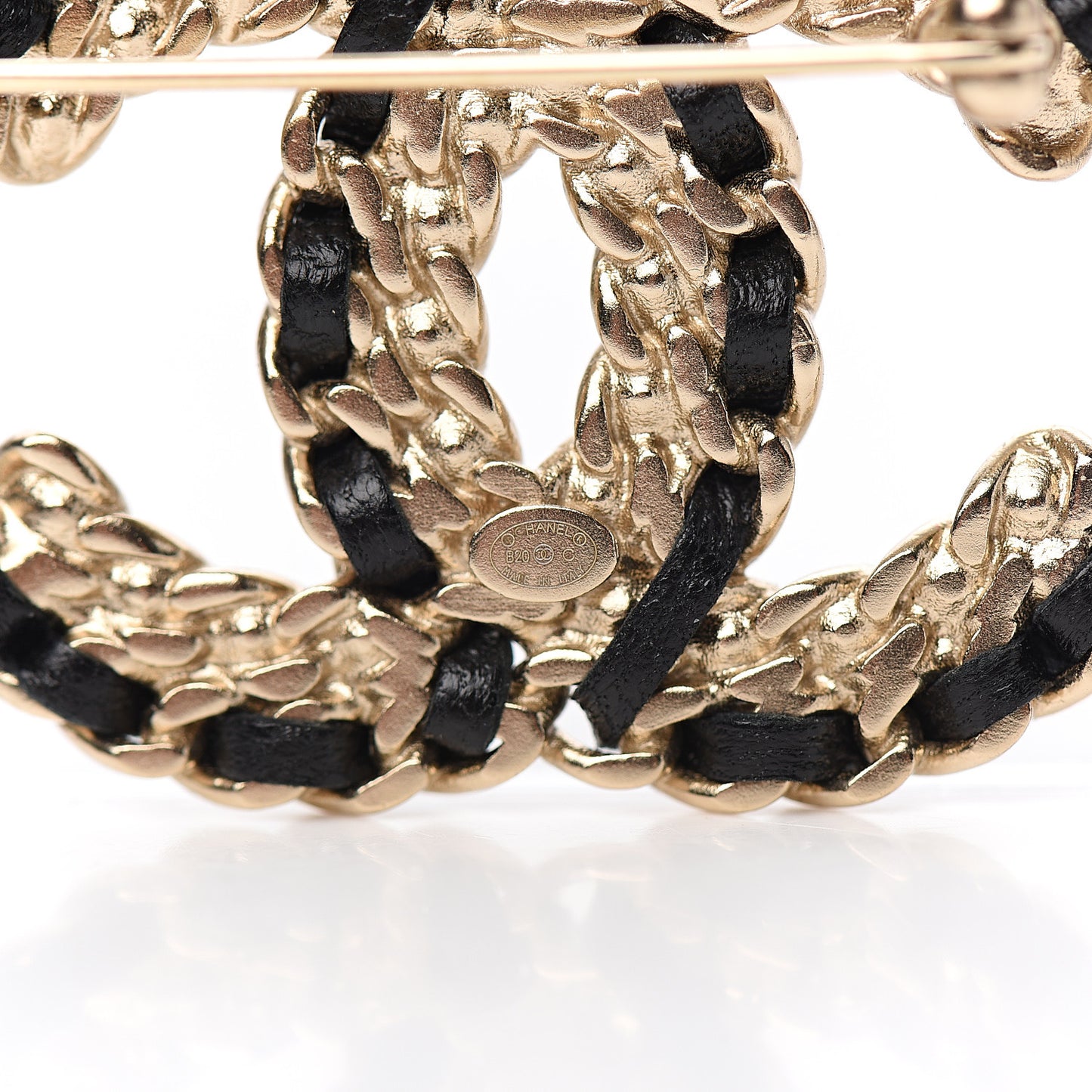 Lambskin Crystal Vintage Allure CC Chain Brooch Black Gold