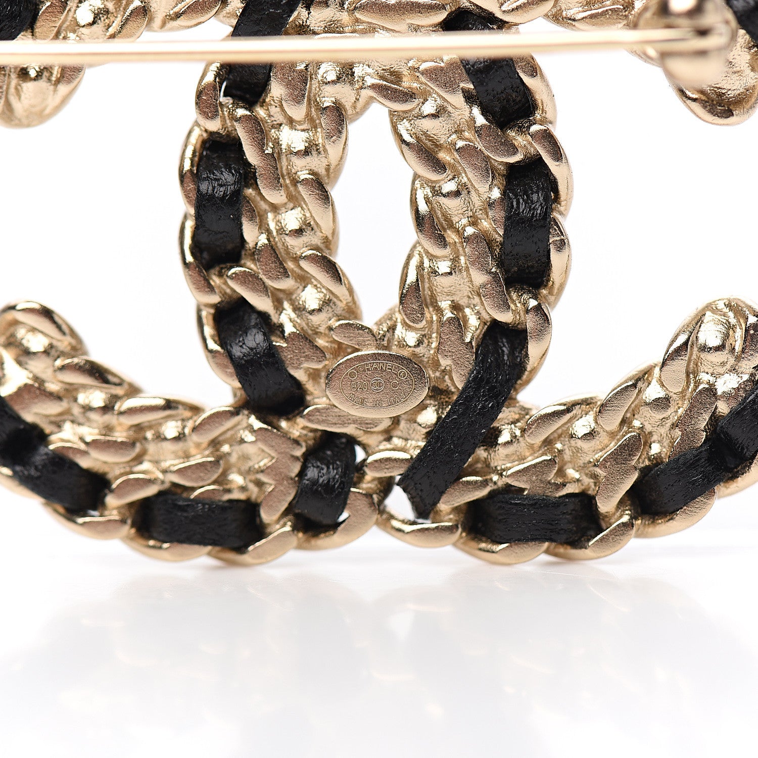 Chanel Lambskin Crystal Vintage Allure CC Chain Brooch Black Gold 3 of 4