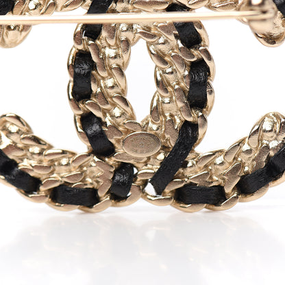 Chanel Lambskin Crystal Vintage Allure CC Chain Brooch Black Gold 3 of 4