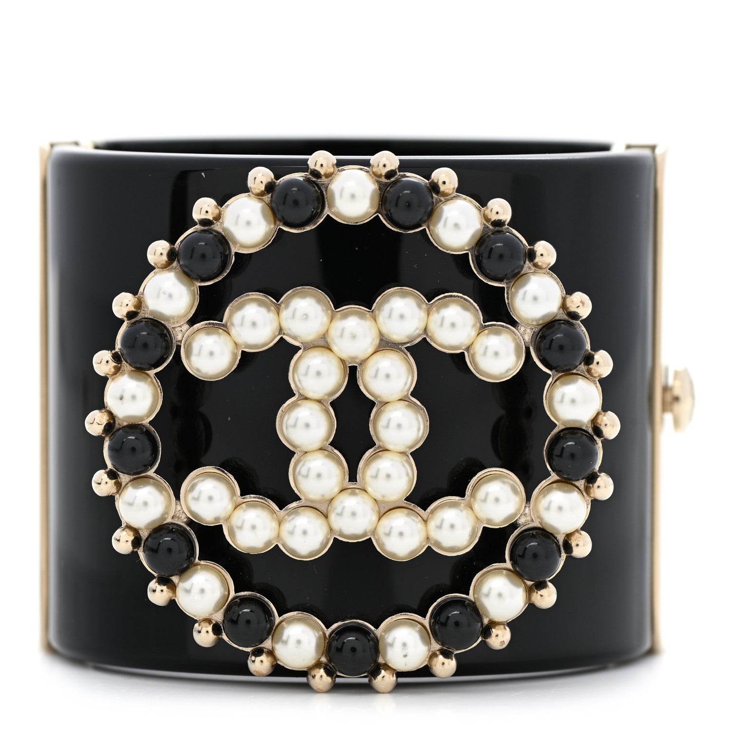 Chanel Resin Pearl CC Cuff Black 1 of 5