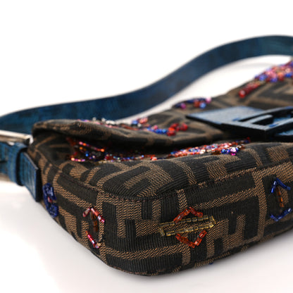 Fendi Zucca Lizard Embroidered Baguette Tobacco Multicolor 7 of 9