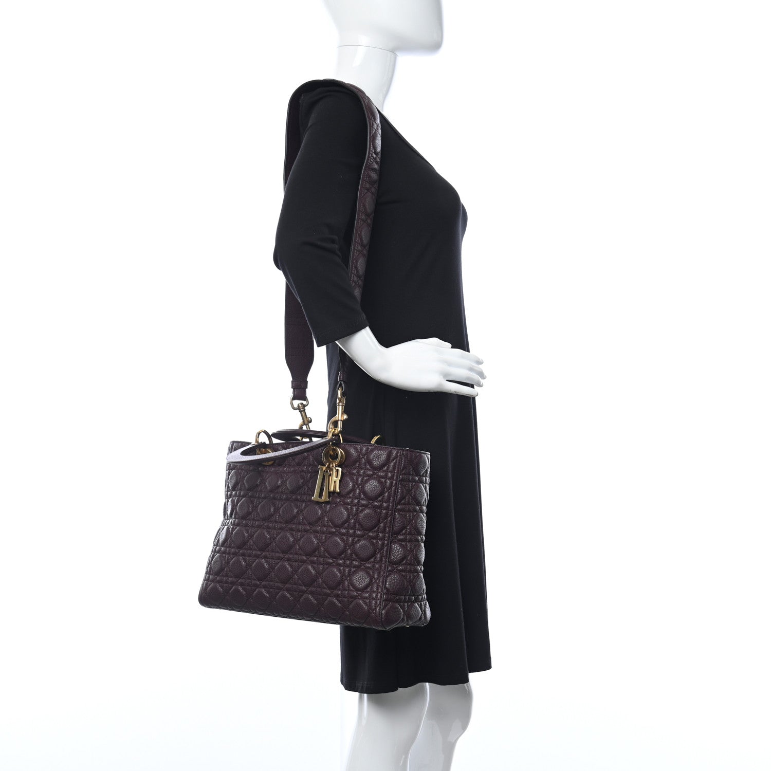 Christian Dior Grained Calfskin Cannage Large Lady Dior Burgundy 2 of 8