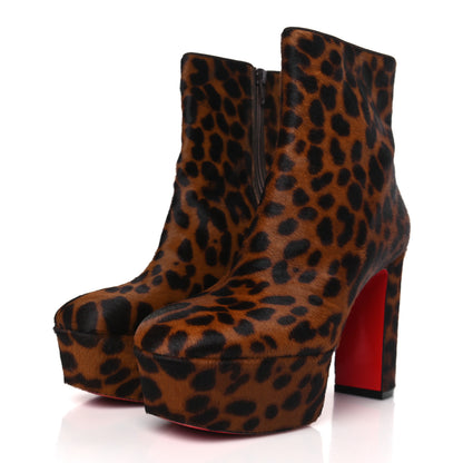 Christian Louboutin Pony Hair Leopard Print Protoboot Platform Ankle Boots 37 Brown 4 of 7
