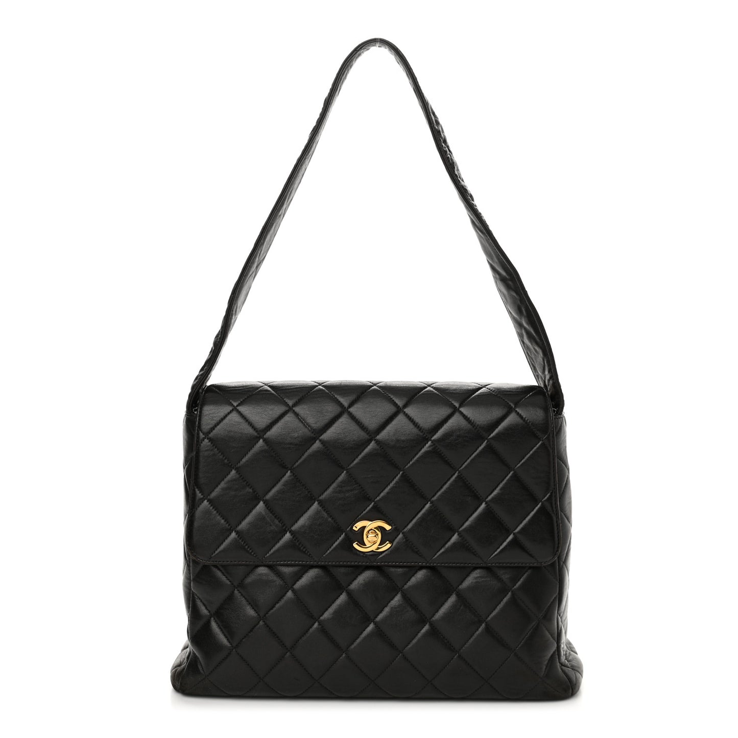 Lambskin Quilted CC Flap Shoulder Bag Black