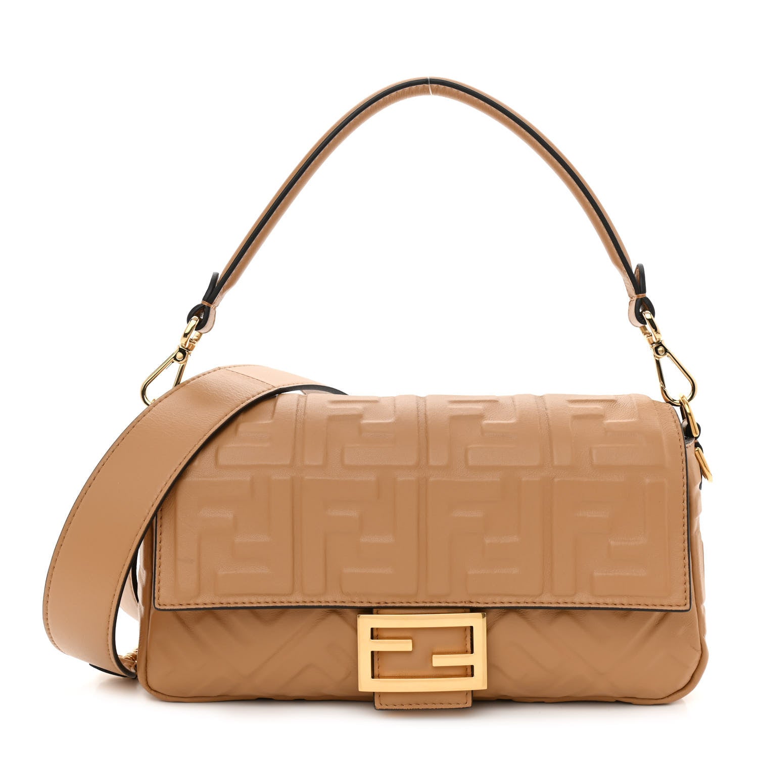 Fendi Nappa FF 1974 Embossed Baguette Miele Scuro 1 of 8