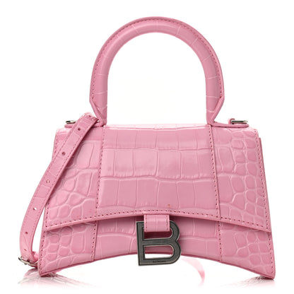 Balenciaga Shiny Calfskin Crocodile Embossed Hourglass Top Handle Bag XS Candy Pink 1 of 10