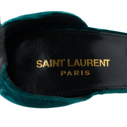 Saint Laurent Velvet Amber 105 Ankle Strap Sandals 39 Malachite 6 of 8