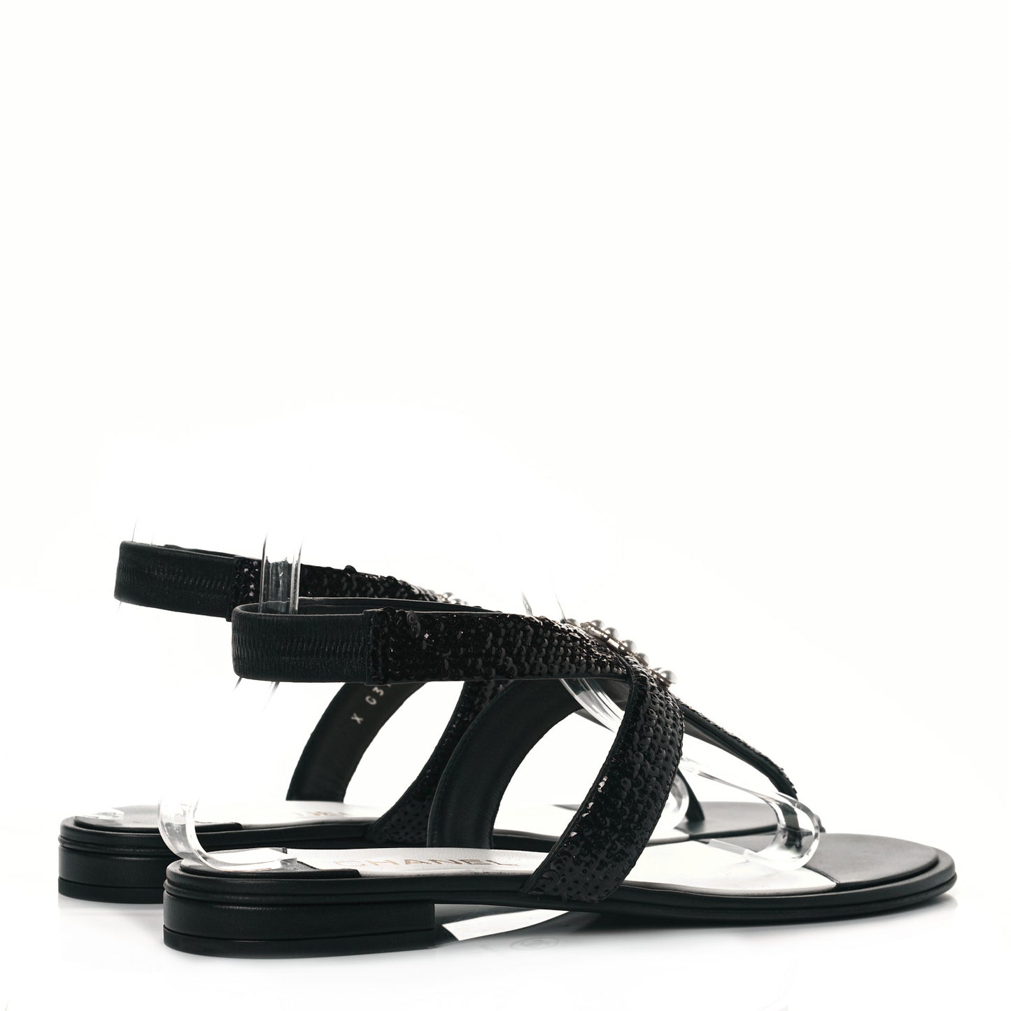 Lambskin Sequin Pearl CC Thong Sandals 41 Black