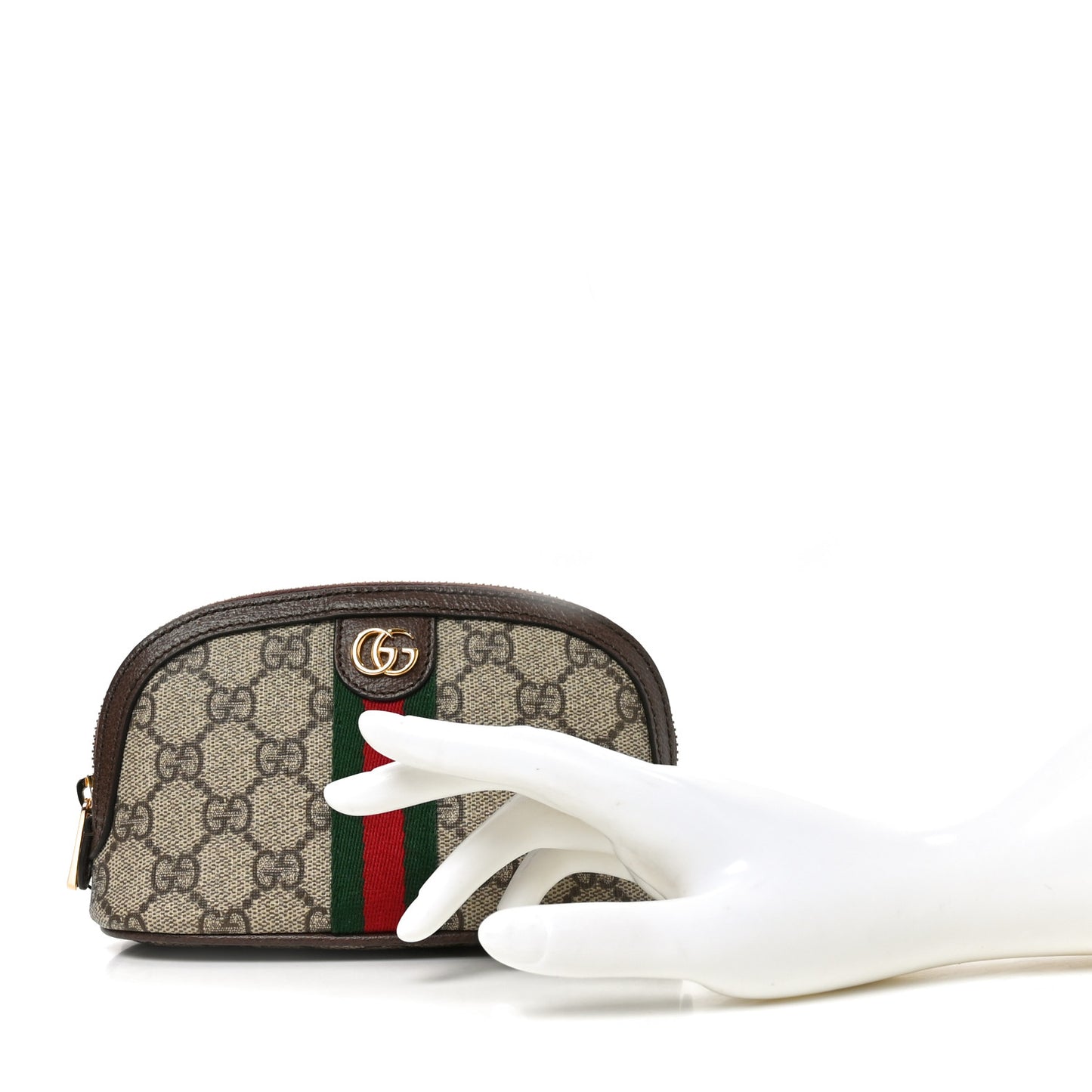 GG Supreme Monogram Textured Calfskin Web Medium Ophidia Cosmetic Case Beige Ebony New Acero