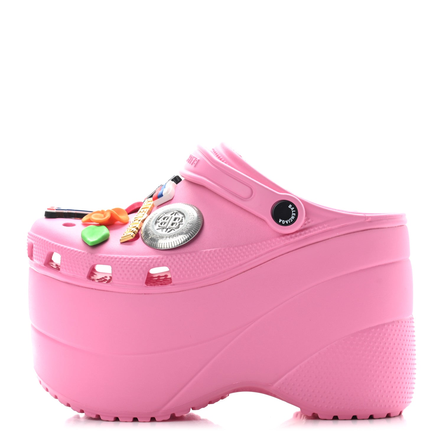Balenciaga X CROCS Rubber Textured Womens Platform Sandals 37 Rose Bonbon 1 of 7