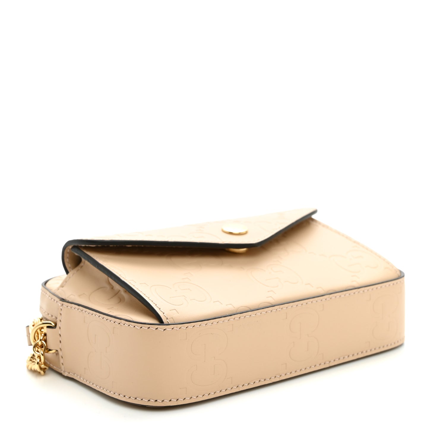 Calfskin GG Super Mini Debossed Chain Wallet Light Beige