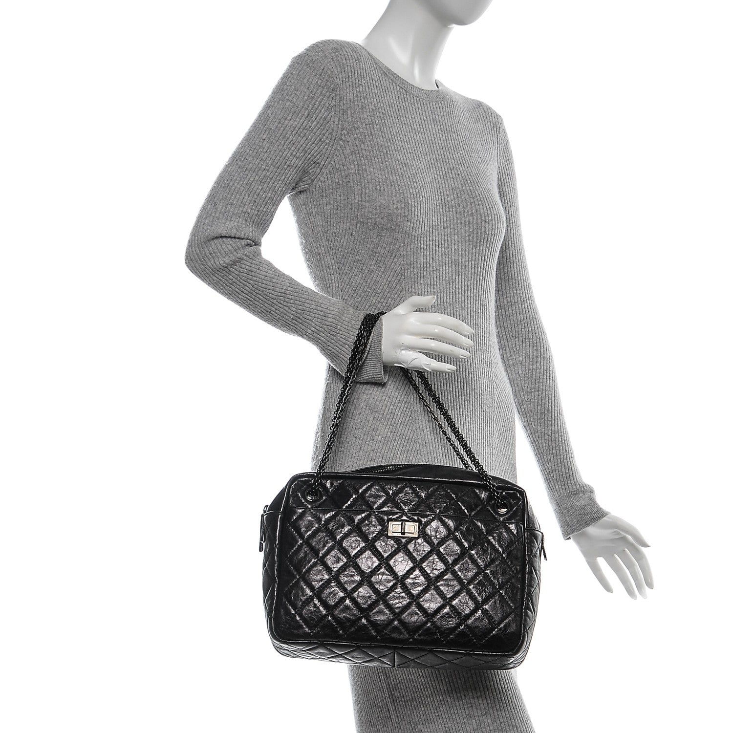 Chanel Metallic Aged Calfskin Quilted Large Reissue Camera Case Black 2 of 7