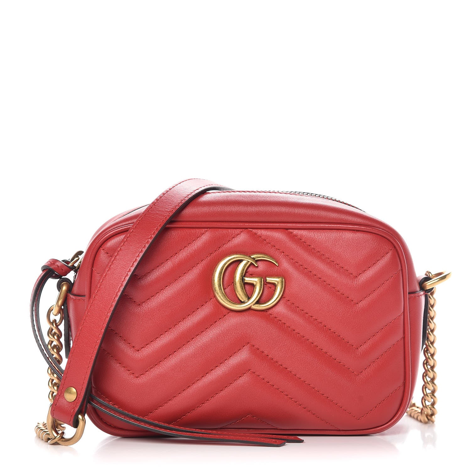 Gucci Calfskin Matelasse Mini GG Marmont Chain Shoulder Bag Hibiscus Red 1 of 7