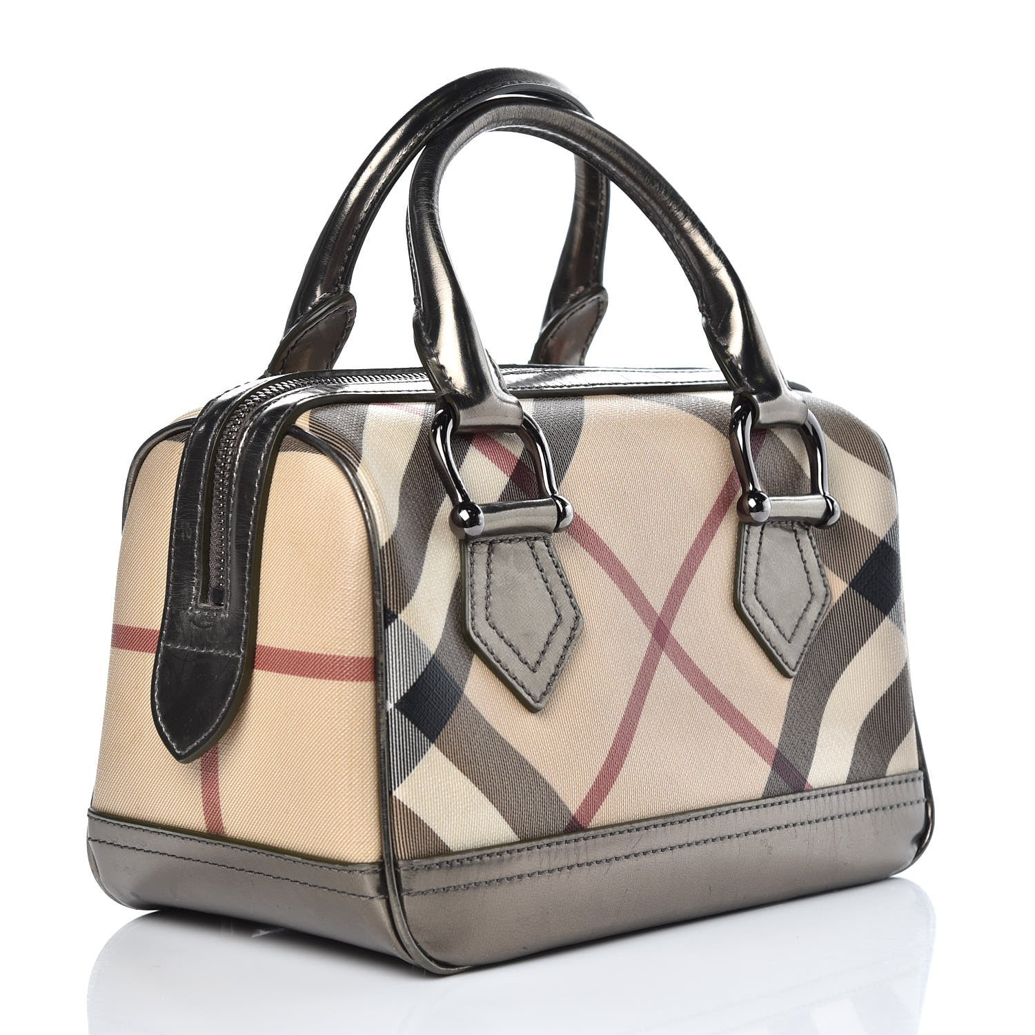 Burberry Supernova Check Patent Bowling Bag Pewter 3 of 17