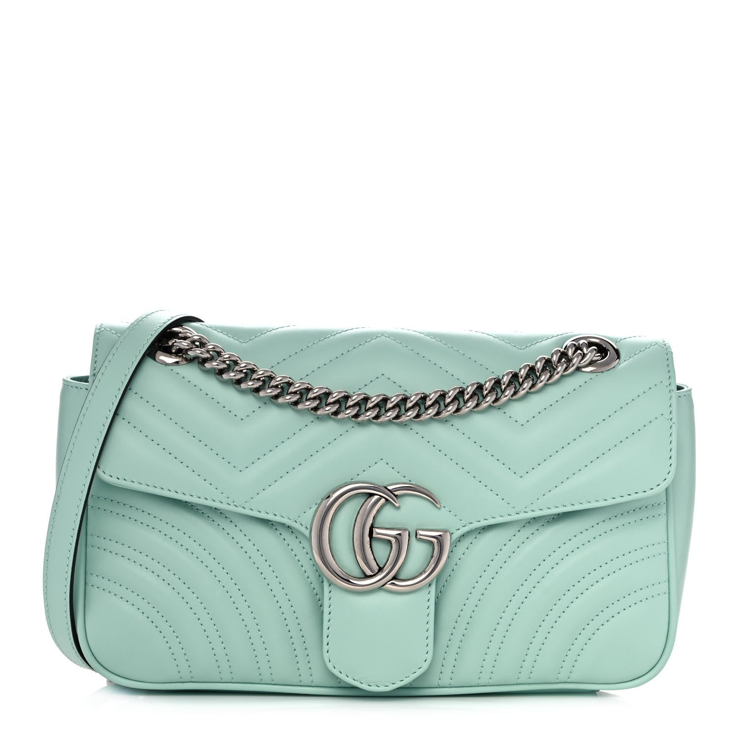 Gucci Calfskin Matelasse Small GG Marmont Shoulder Bag Water Green 1 of 12