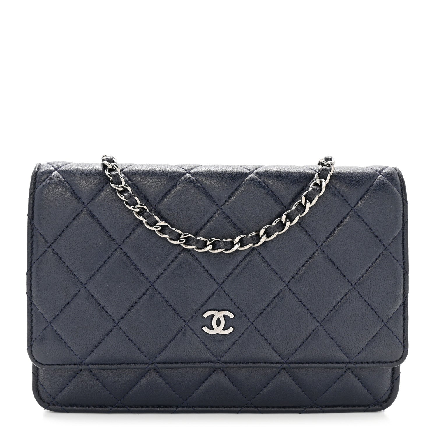 Chanel Quilted Wallet On Chain WOC  Navy Blue 1 of 12