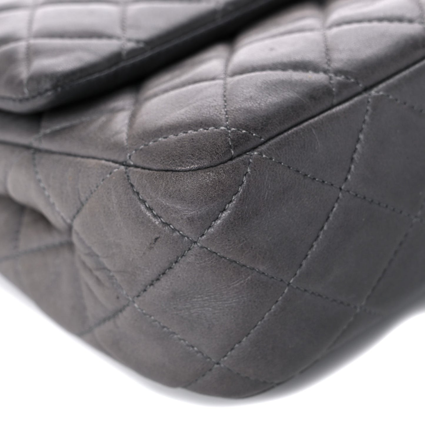 Lambskin Quilted Medium Double Flap Dark Grey
