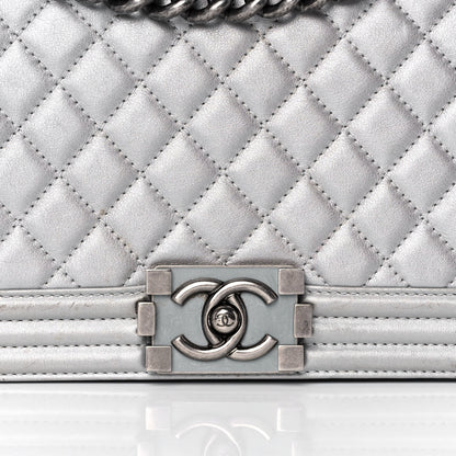 Chanel Metallic Lambskin Quilted Medium Boy Flap Silver 7 of 11