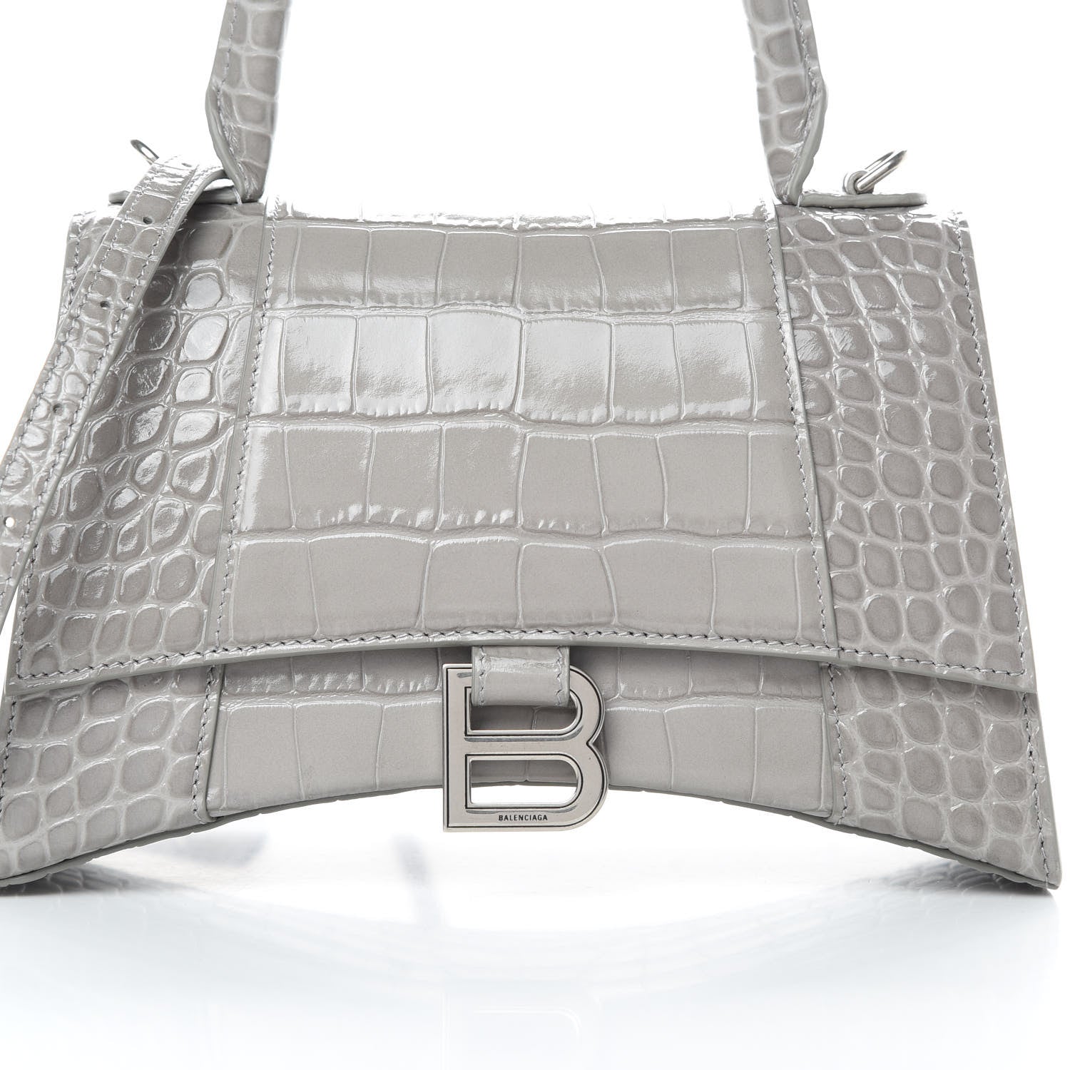 Balenciaga Calfskin Crocodile Embossed Small Hourglass Top Handle Bag Grey 9 of 11