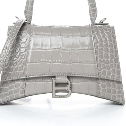 Balenciaga Calfskin Crocodile Embossed Small Hourglass Top Handle Bag Grey 9 of 11