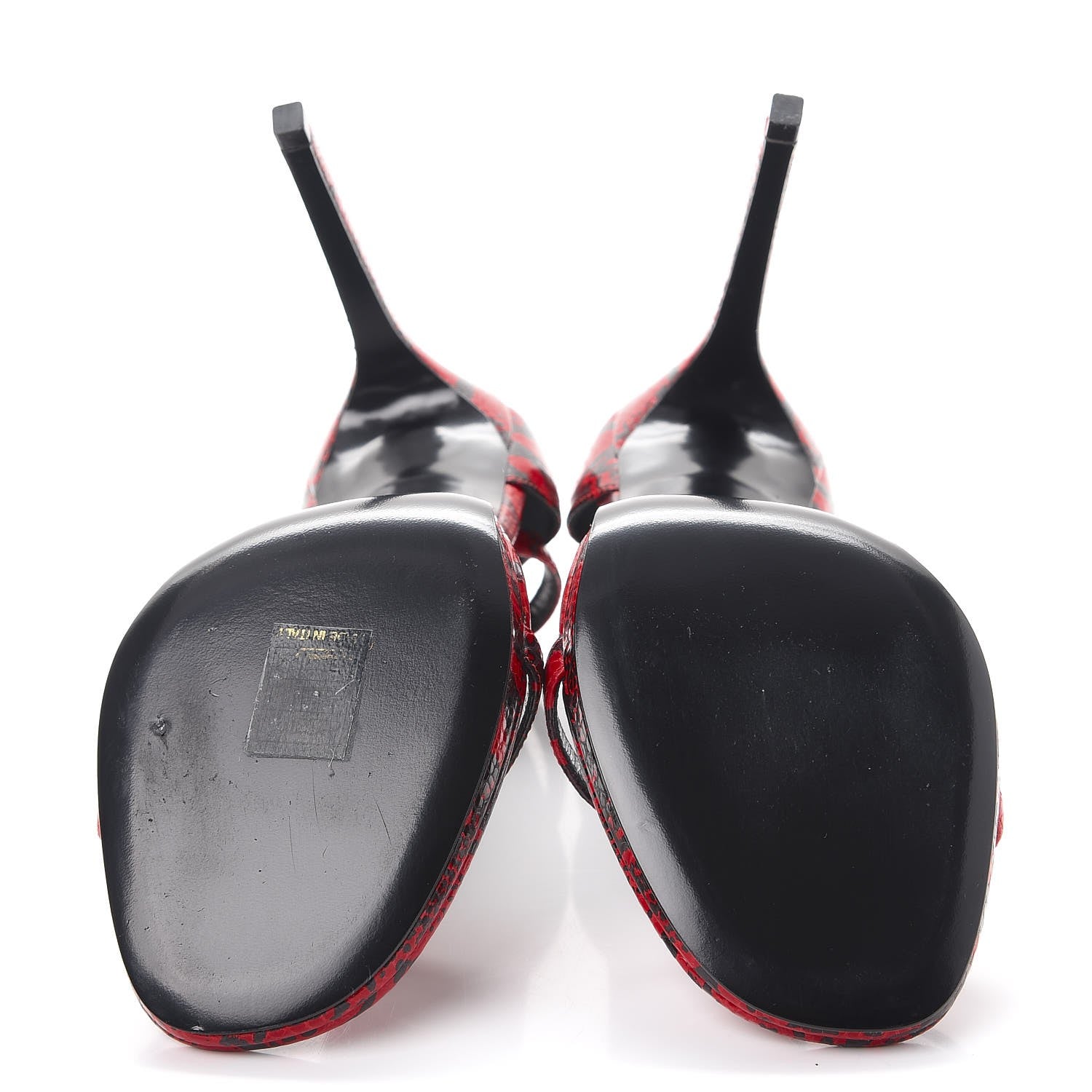 Saint Laurent Snake Calfskin Embossed Jane 105 Ankle Strap Sandals 40 Red Black 5 of 10