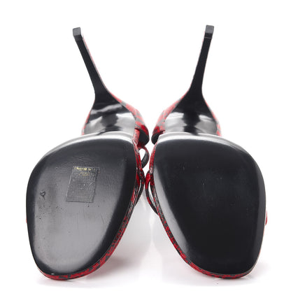 Saint Laurent Snake Calfskin Embossed Jane 105 Ankle Strap Sandals 40 Red Black 5 of 10