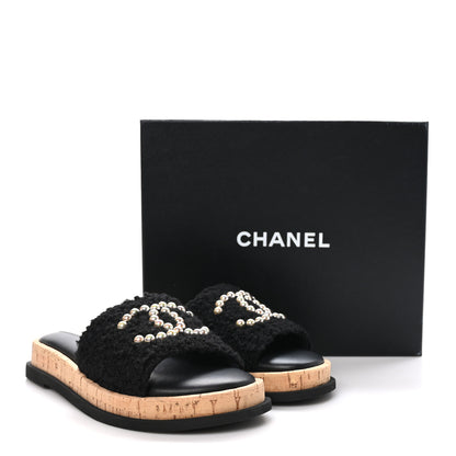 Chanel Fabric Pearl Cork CC Slip On Sandals 40 Black 9 of 9