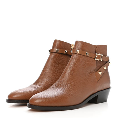 Valentino Garavani Grained Calfskin Rockstud Single Buckle 35mm Cowboy Ankle Boots 38 Tobacco 3 of 8