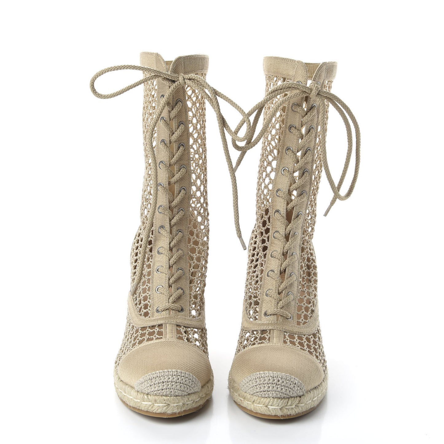 Canvas Resille Embroidered Naughtily-D 65mm Wedge Boots 40.5 Cream