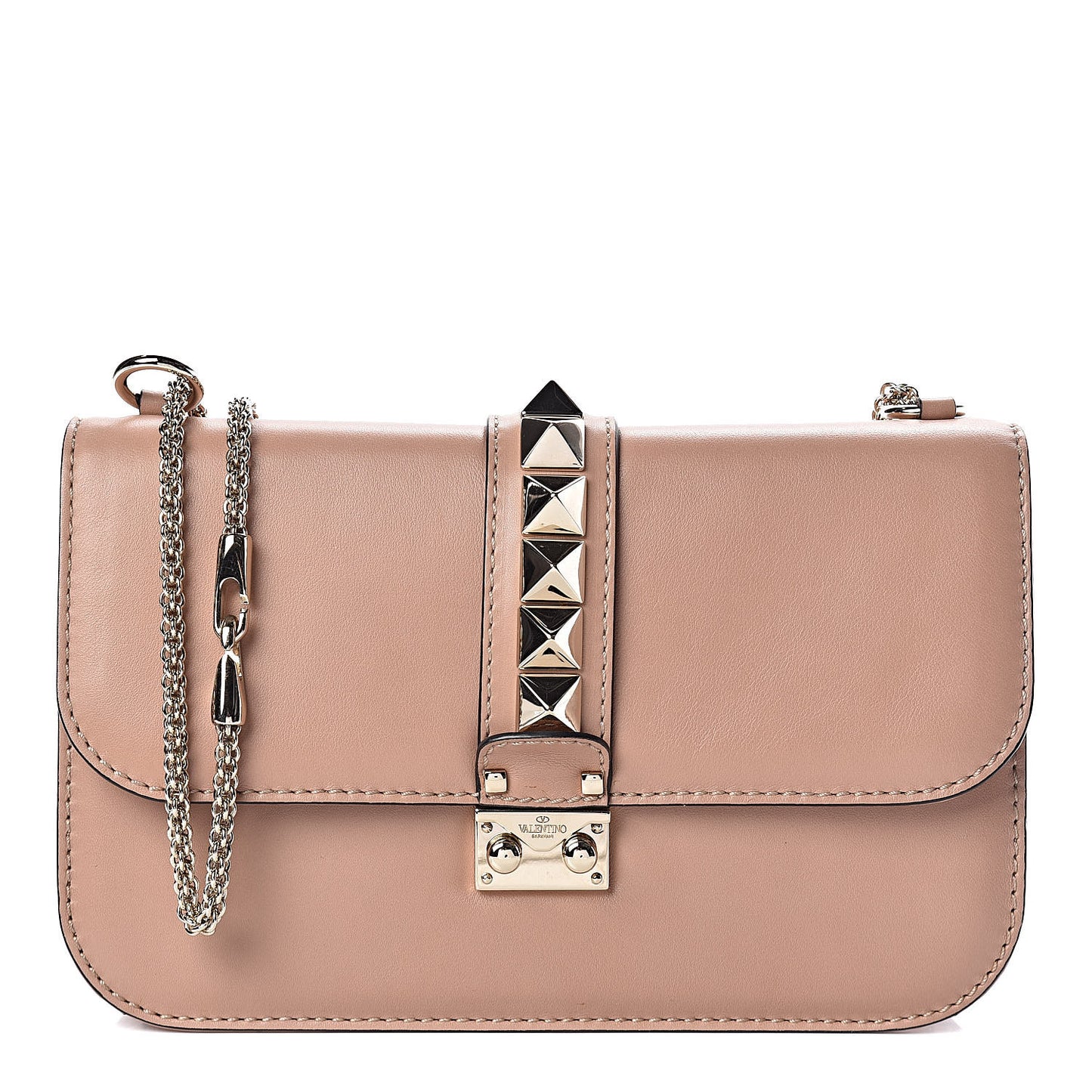 Vitello Medium Glam Lock Rockstud Flap Soft Noisette