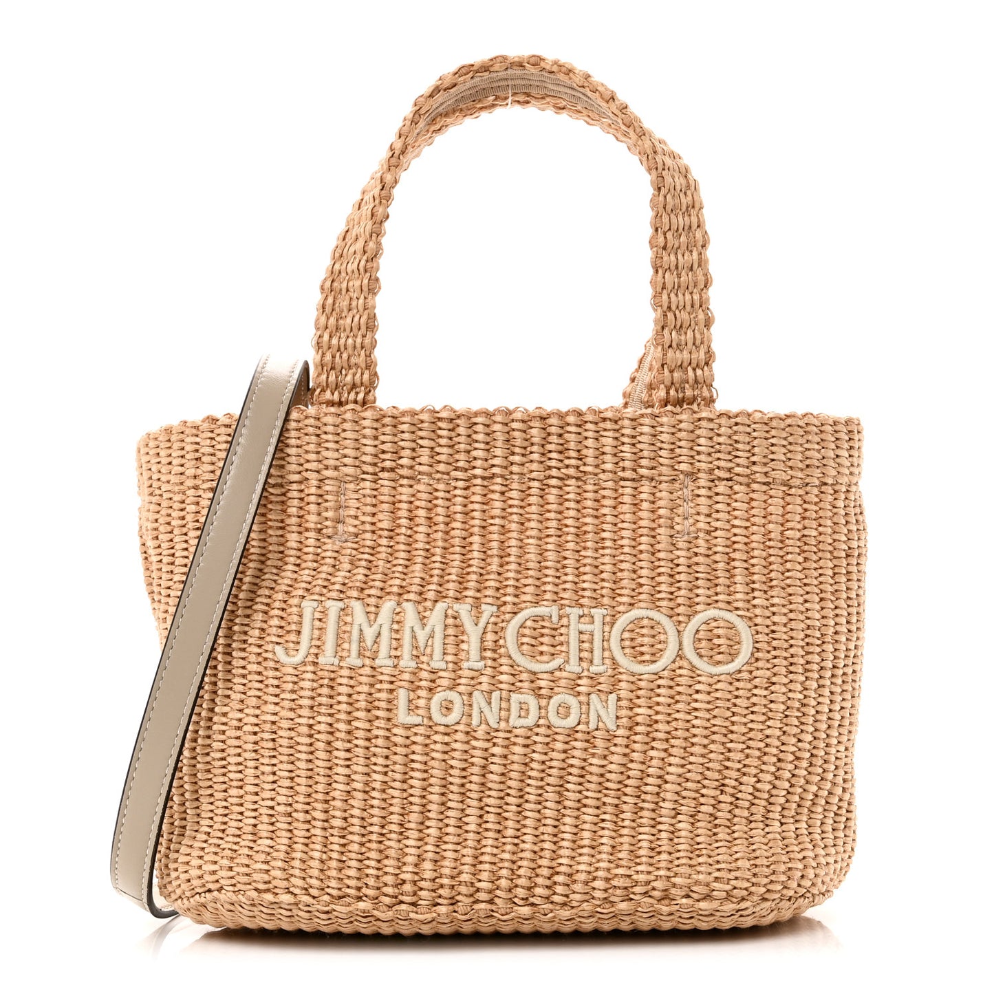 Raffia Embroidered East West London Mini Beach Tote Natural Latte
