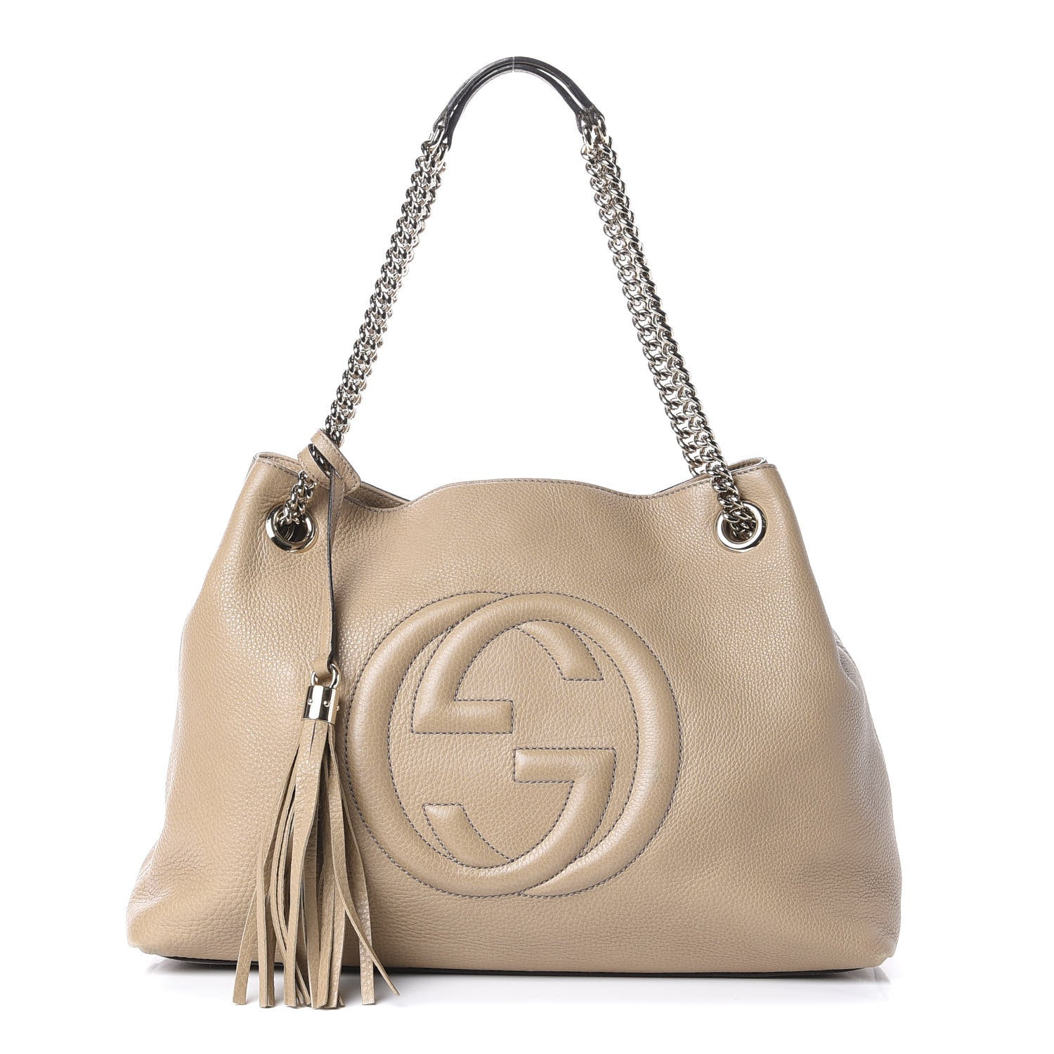 Gucci Pebbled Calfskin Medium Soho Chain Shoulder Bag Beige 1 of 12