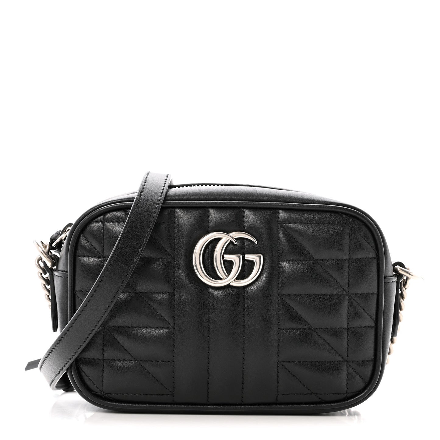 Calfskin Matelasse Aria GG Marmont Chain Shoulder Bag Black
