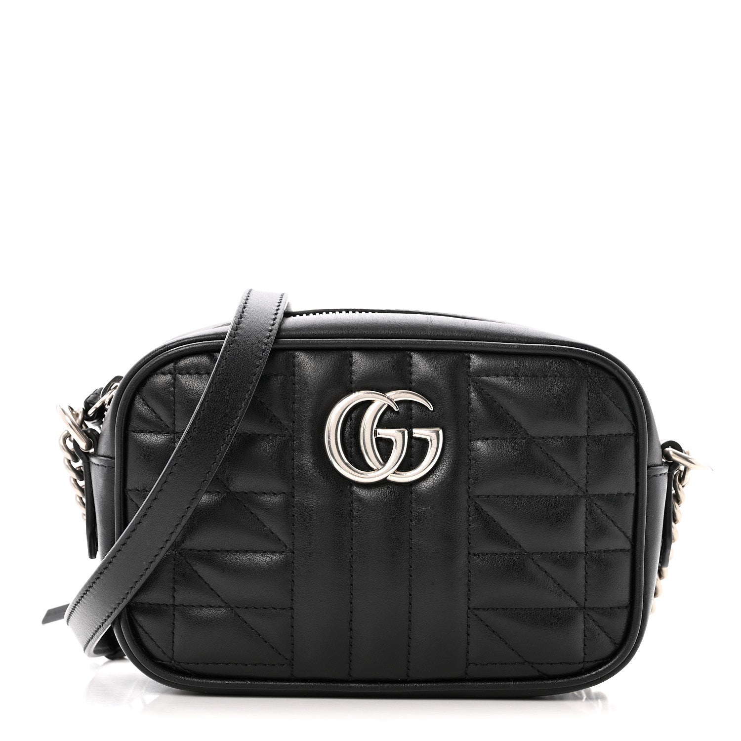 Gucci Calfskin Matelasse Aria GG Marmont Chain Shoulder Bag Black 1 of 12