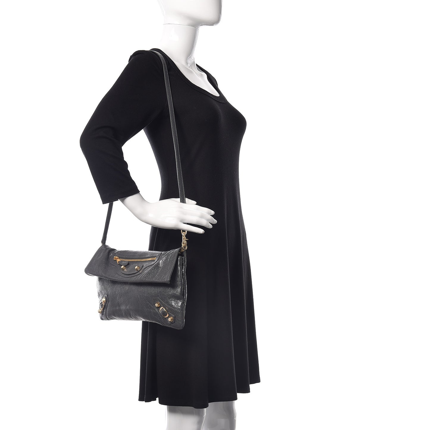 Agneau Giant 12 Gold Hardware Envelope Strap Clutch Gris Fossile
