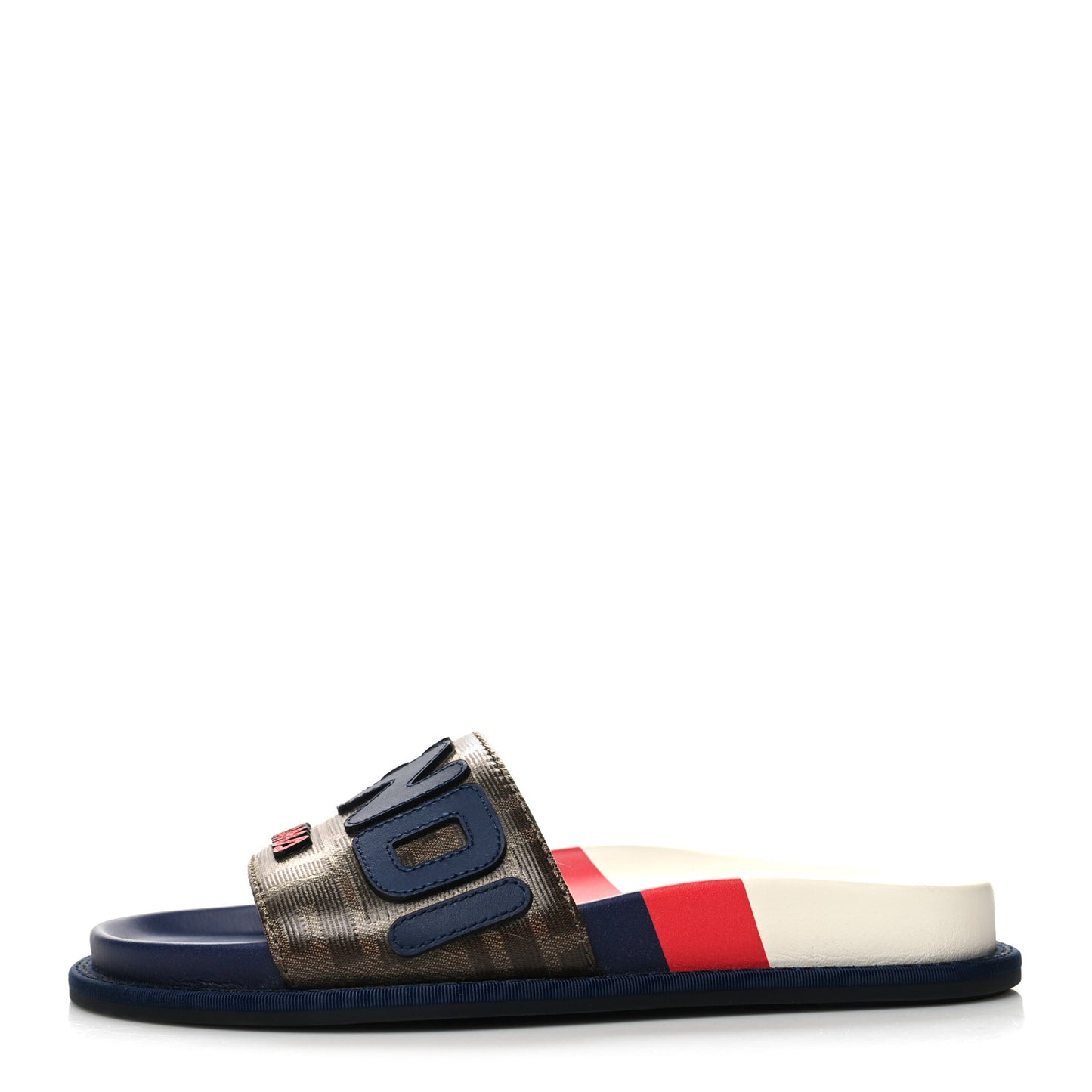 X FILA Glazed Fabric Calfskin FF 1974 Mania Slide Sandals Mogano Panna Blueberry Caipiroska 35