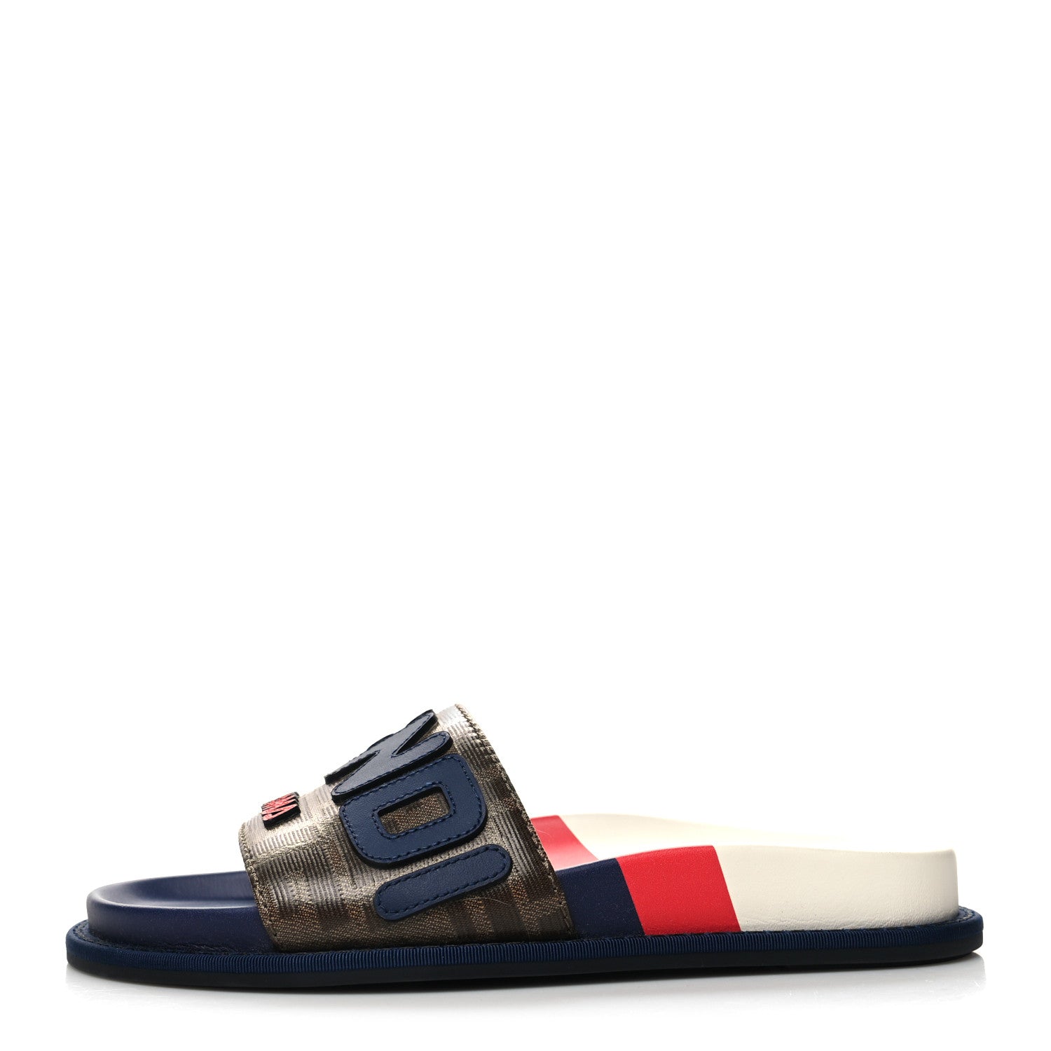 Fendi X FILA Glazed Fabric Calfskin FF 1974 Mania Slide Sandals Mogano Panna Blueberry Caipiroska 35 1 of 9