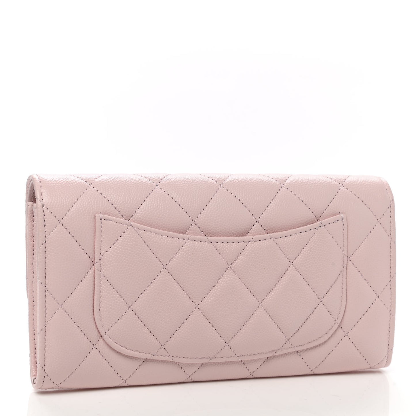 Caviar Quilted Large Gusset Flap Wallet Light Pink